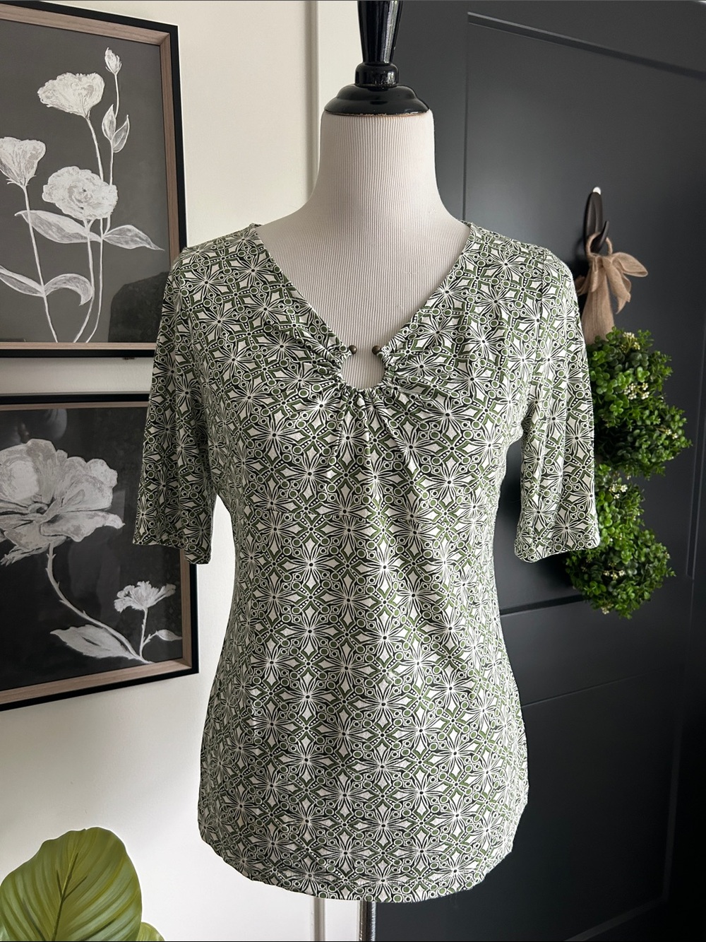 Bundle of 3 M casual green brown cream Printed Short Sleeve Tops